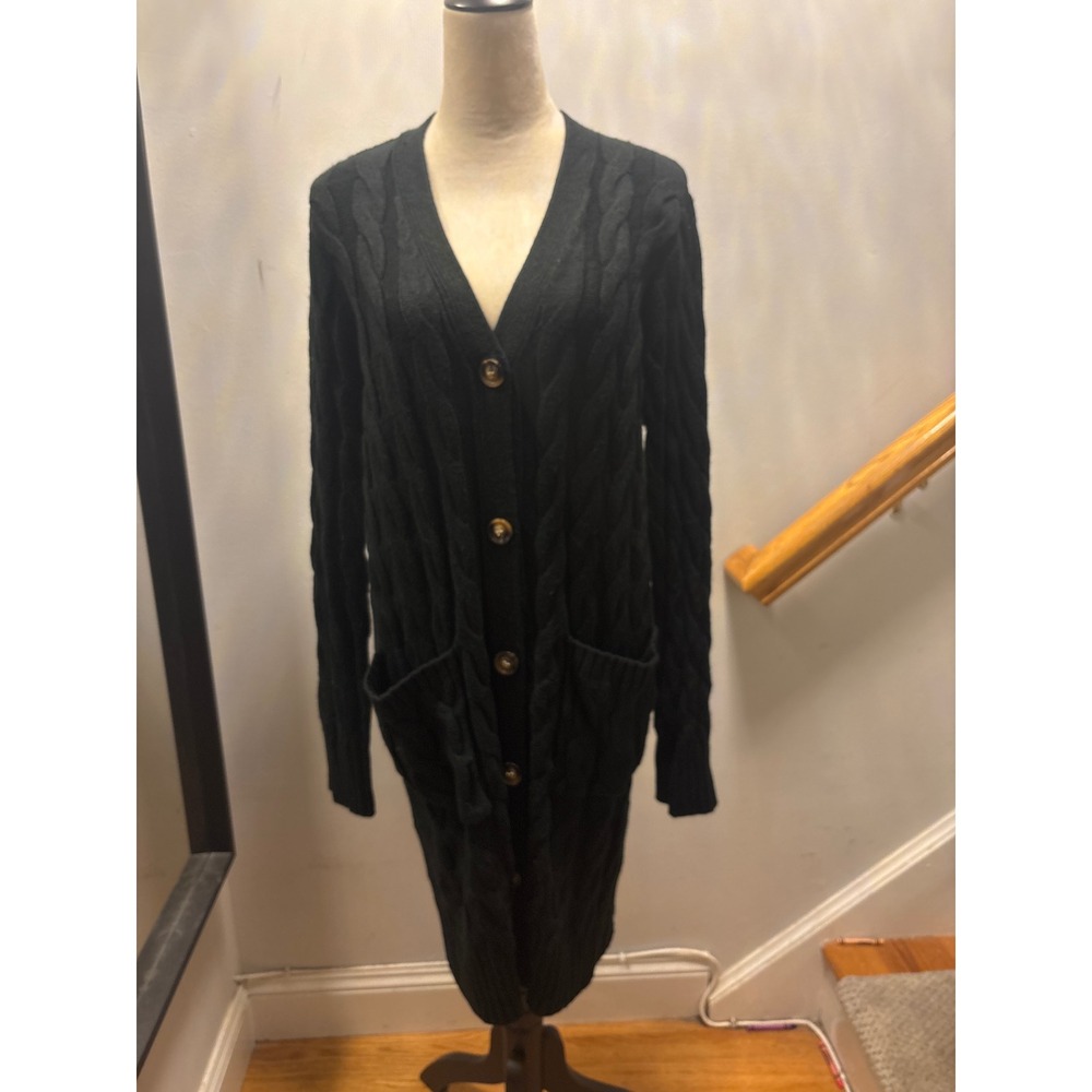 Merokeety Cardigan Sweater Womens XL Black Long Cable Knit Button Pocket